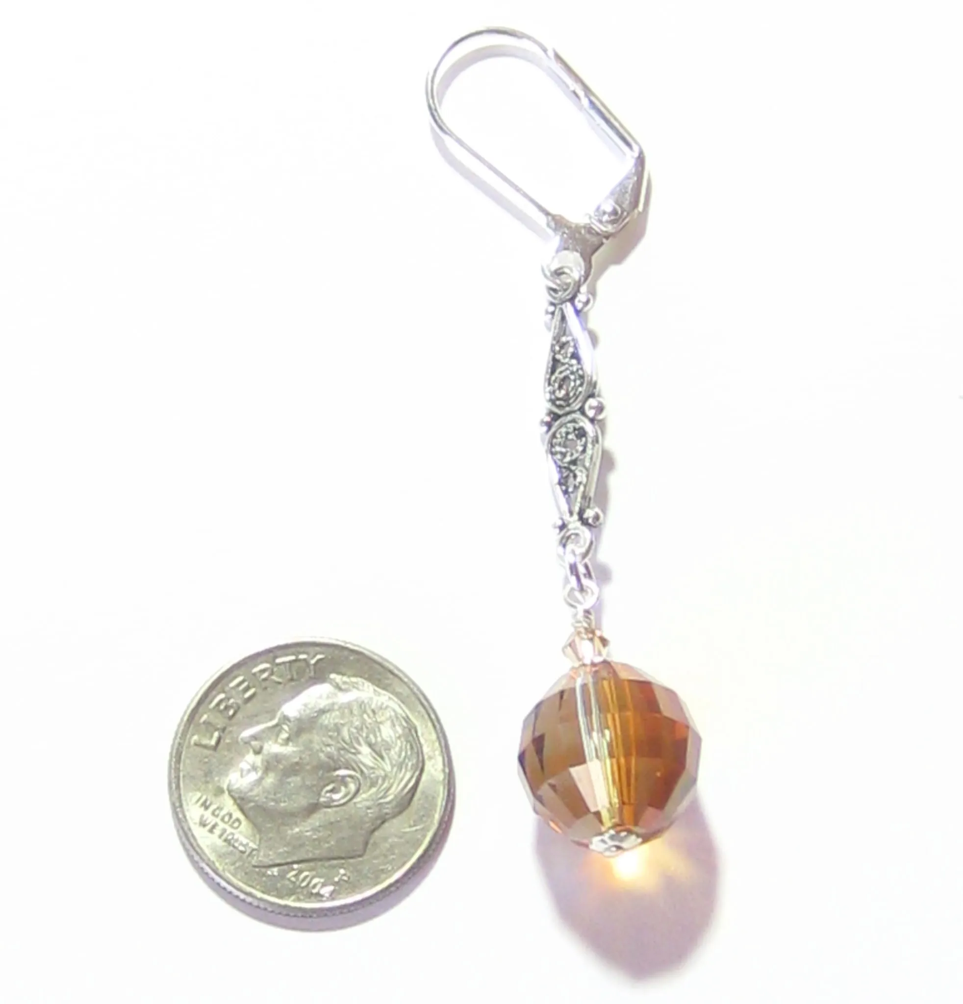 Swarovski Copper Crystal Ball Sterling Silver Drop Earrings