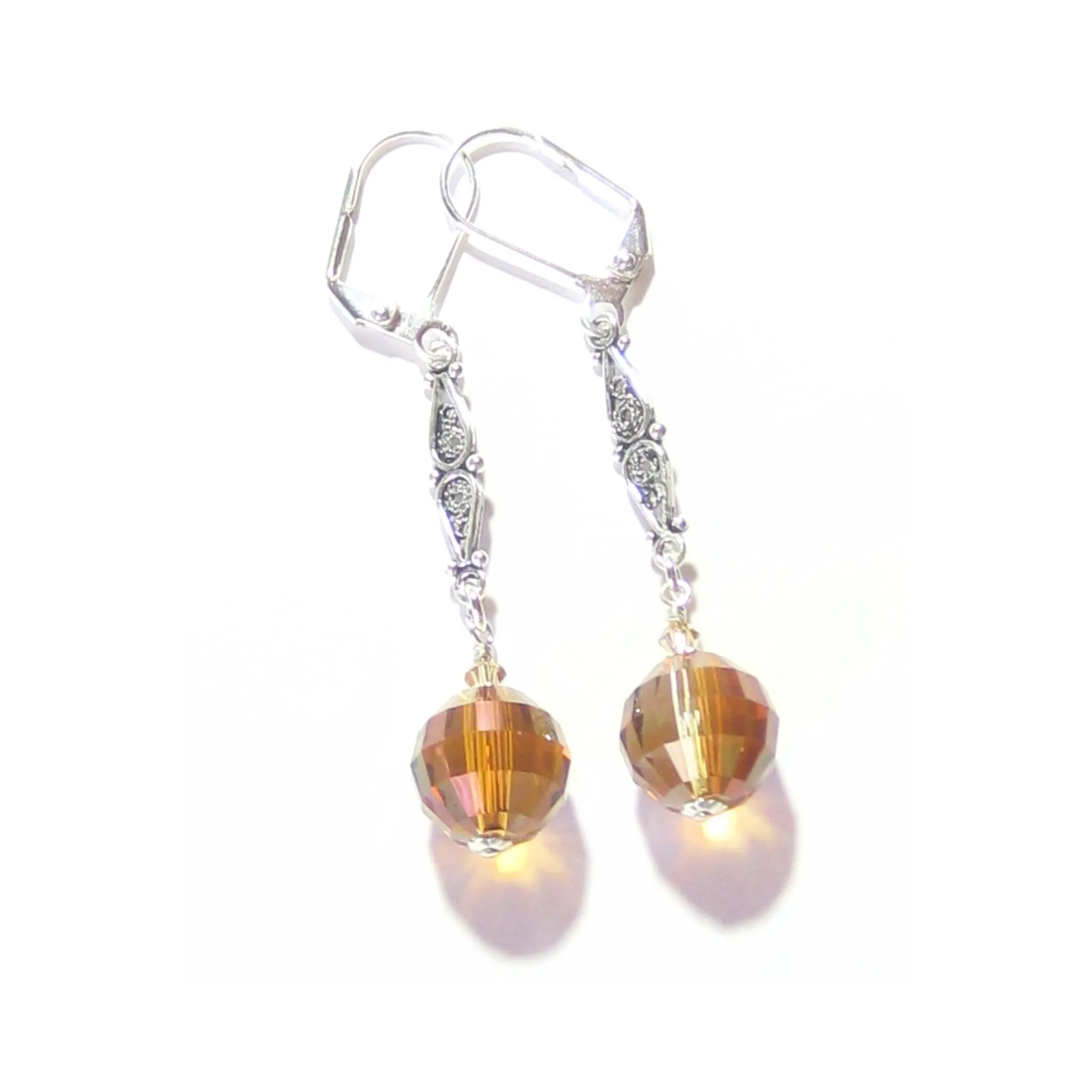 Swarovski Copper Crystal Ball Sterling Silver Drop Earrings