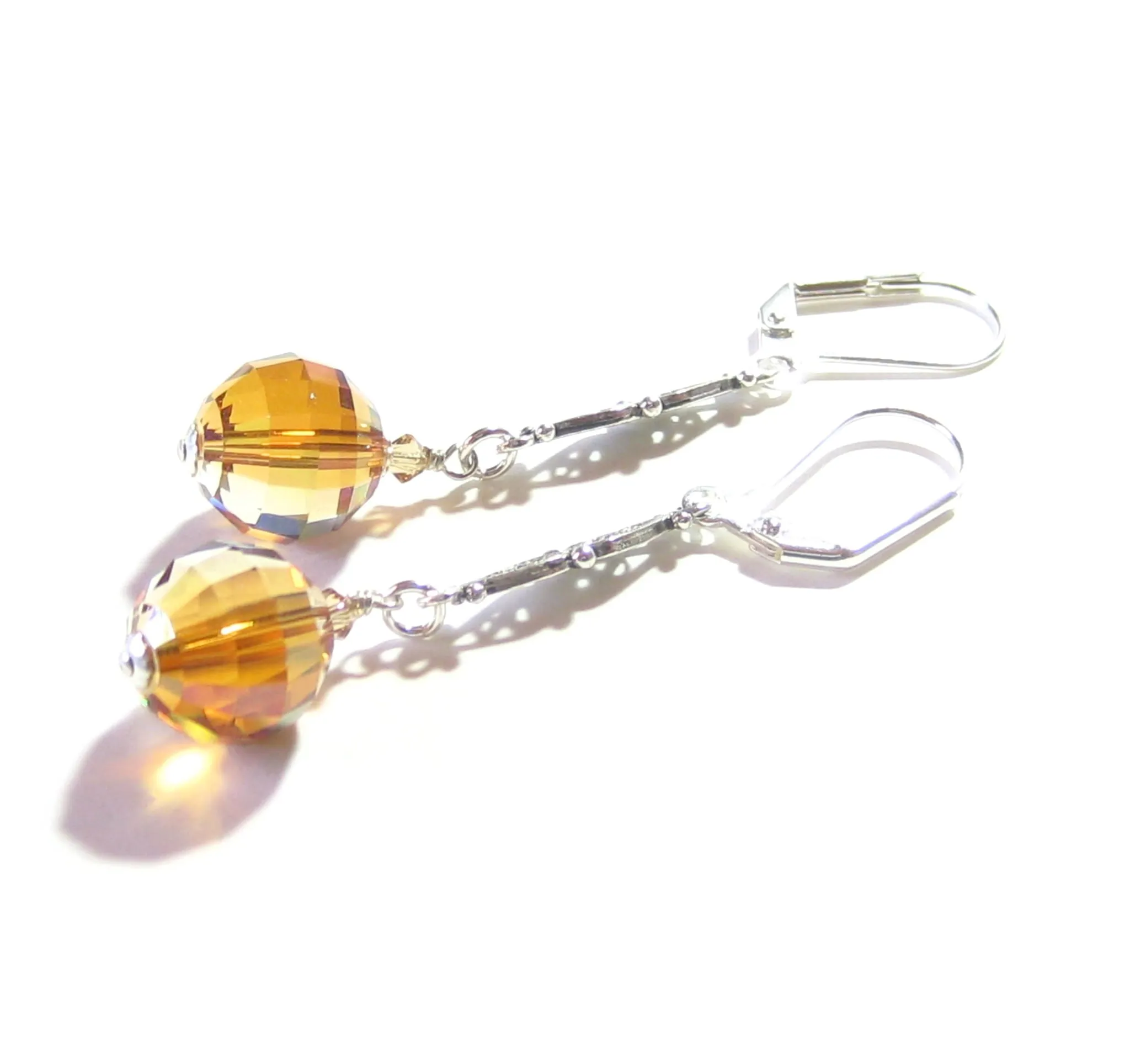 Swarovski Copper Crystal Ball Sterling Silver Drop Earrings