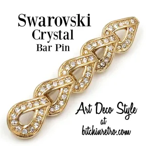 Swarovski Crystal Bar Pin Brooch with Swan Logo