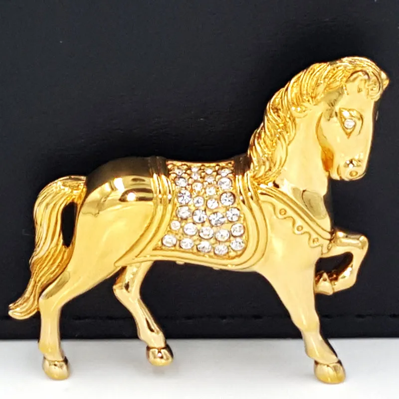 Swarovski Crystal Horse Brooch with Swan Logo and Pave Set Crystals