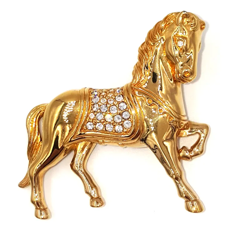 Swarovski Crystal Horse Brooch with Swan Logo and Pave Set Crystals