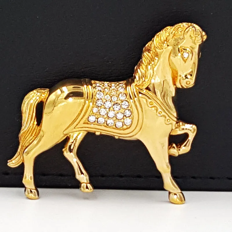 Swarovski Crystal Horse Brooch with Swan Logo and Pave Set Crystals