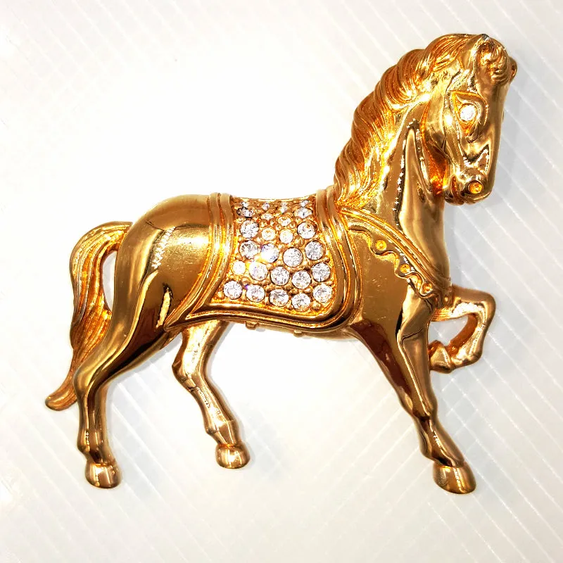 Swarovski Crystal Horse Brooch with Swan Logo and Pave Set Crystals