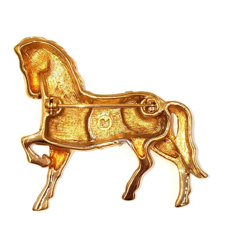 Swarovski Crystal Horse Brooch with Swan Logo and Pave Set Crystals