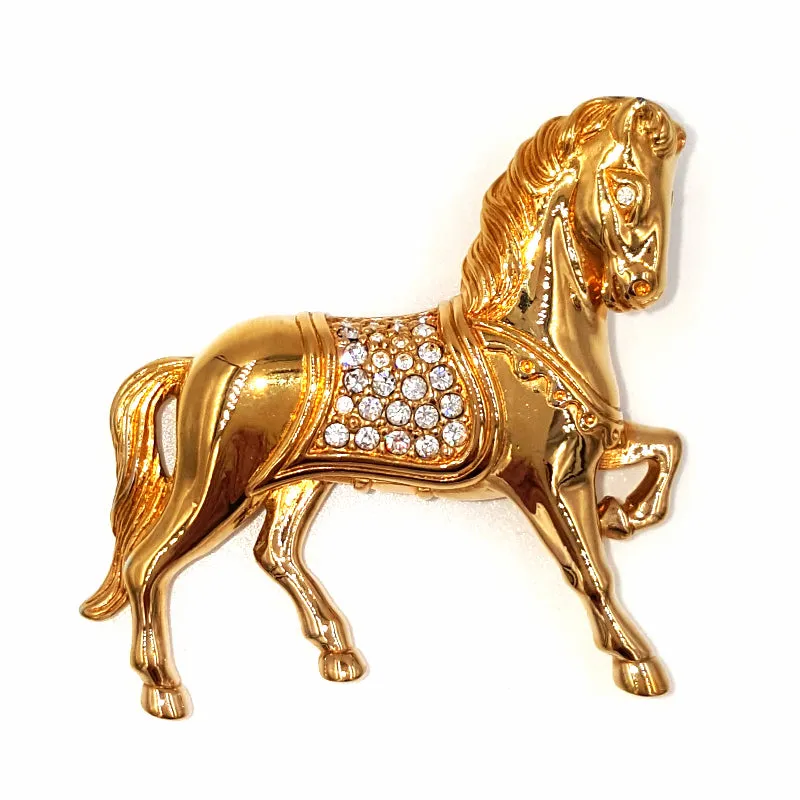 Swarovski Crystal Horse Brooch with Swan Logo and Pave Set Crystals