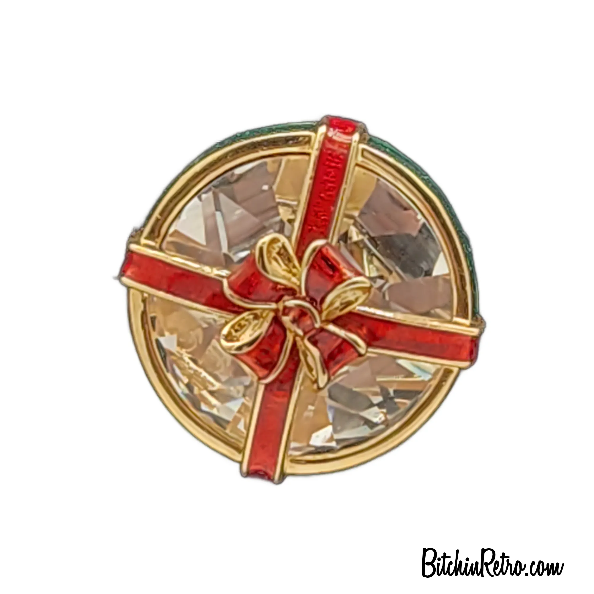 Swarovski Crystal Vintage Brooch - A Christmas Gift with Enameled Red Bow