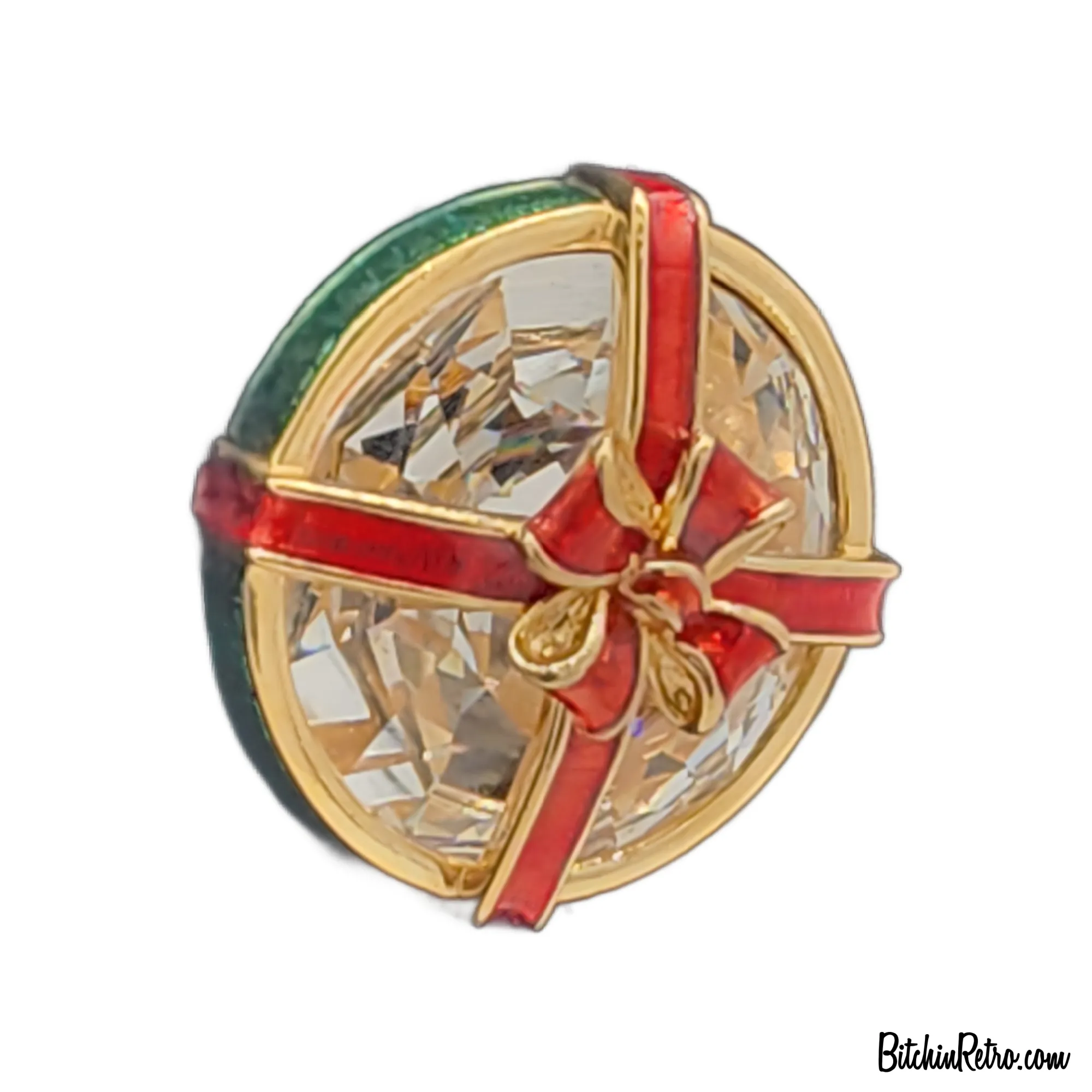 Swarovski Crystal Vintage Brooch - A Christmas Gift with Enameled Red Bow