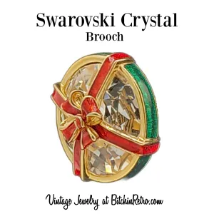 Swarovski Crystal Vintage Brooch - A Christmas Gift with Enameled Red Bow
