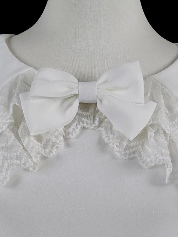 Sweet Lolita Blouse Lace Ruffle Bow Peter Pan Collar White Chiffon Lolita Top