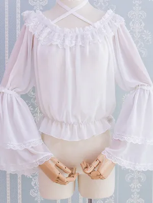 Sweet Lolita Blouses Black Long Sleeves Lolita Top Ruffles Lace Lolita Shirt