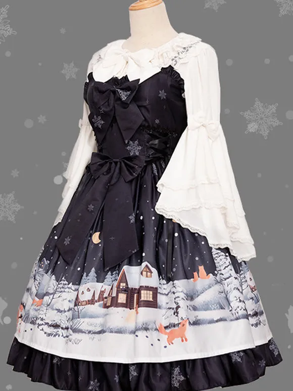 Sweet Lolita Blouses Bows Lace Long Sleeves Lolita Top Blouse Bow White Lolita Shirt