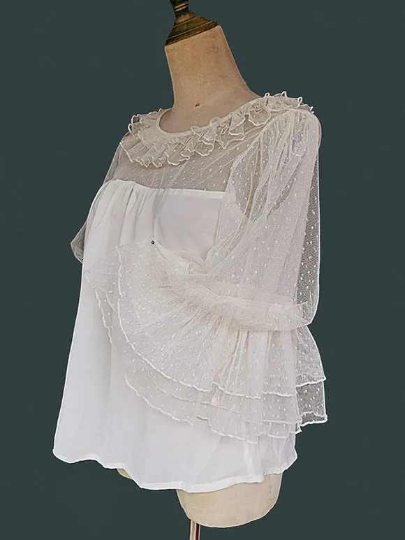 Sweet Lolita Blouses Infanta White Lolita Top Short Sleeves Lace Pleated Lolita Shirt