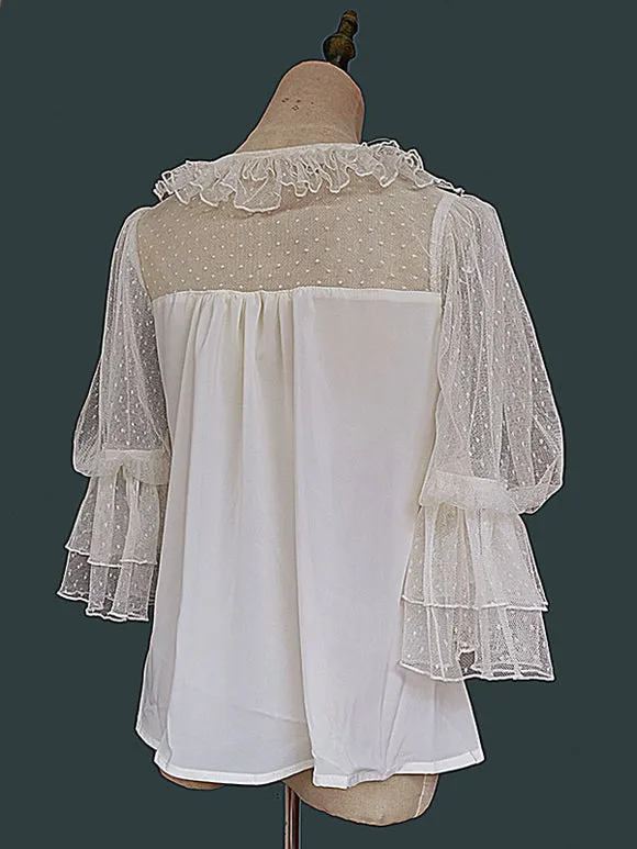 Sweet Lolita Blouses Infanta White Lolita Top Short Sleeves Lace Pleated Lolita Shirt