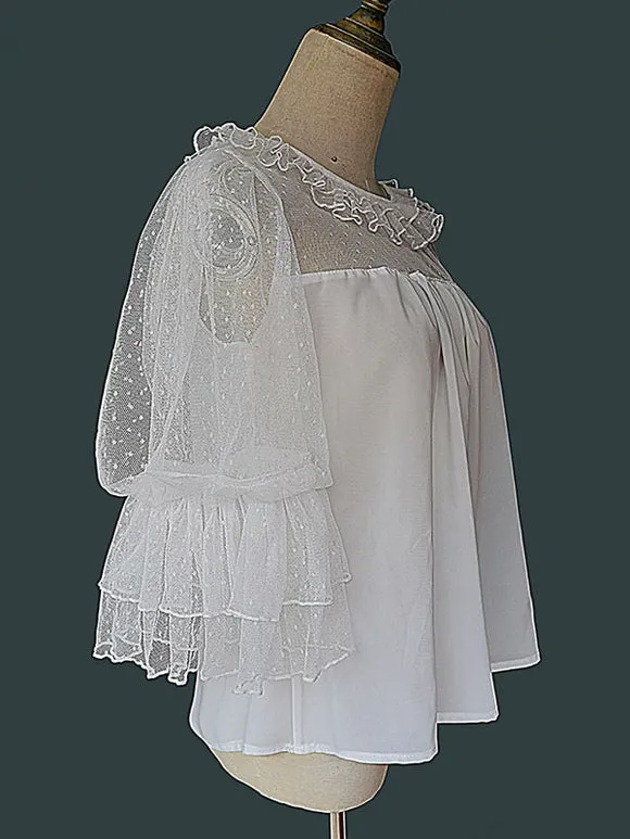 Sweet Lolita Blouses Infanta White Lolita Top Short Sleeves Lace Pleated Lolita Shirt