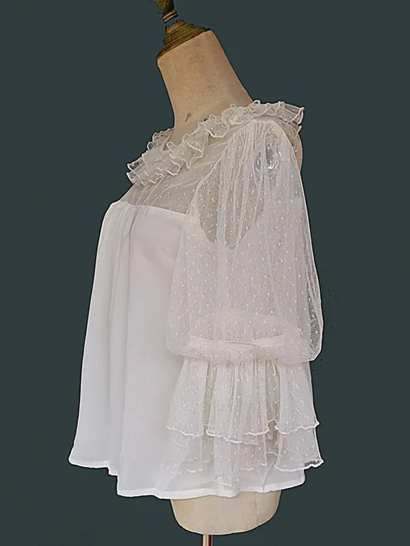 Sweet Lolita Blouses Infanta White Lolita Top Short Sleeves Lace Pleated Lolita Shirt