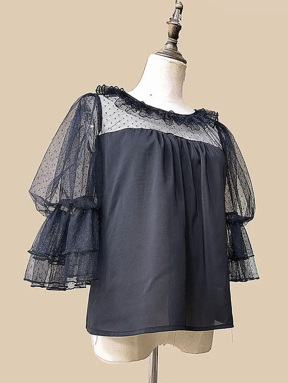 Sweet Lolita Blouses Infanta White Lolita Top Short Sleeves Lace Pleated Lolita Shirt