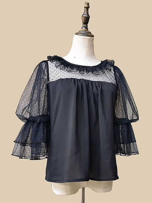 Sweet Lolita Blouses Infanta White Lolita Top Short Sleeves Lace Pleated Lolita Shirt