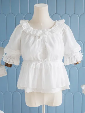 Sweet Lolita Blouses Lolita Top White Long Sleeves Ruffles Lolita Shirt