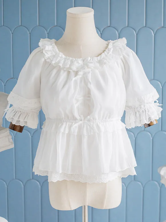Sweet Lolita Blouses Lolita Top White Long Sleeves Ruffles Lolita Shirt