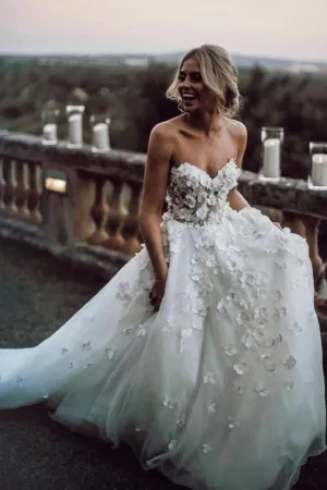 Sweetheart 3D Floral Wedding Dress Gown with Tulle Skirt