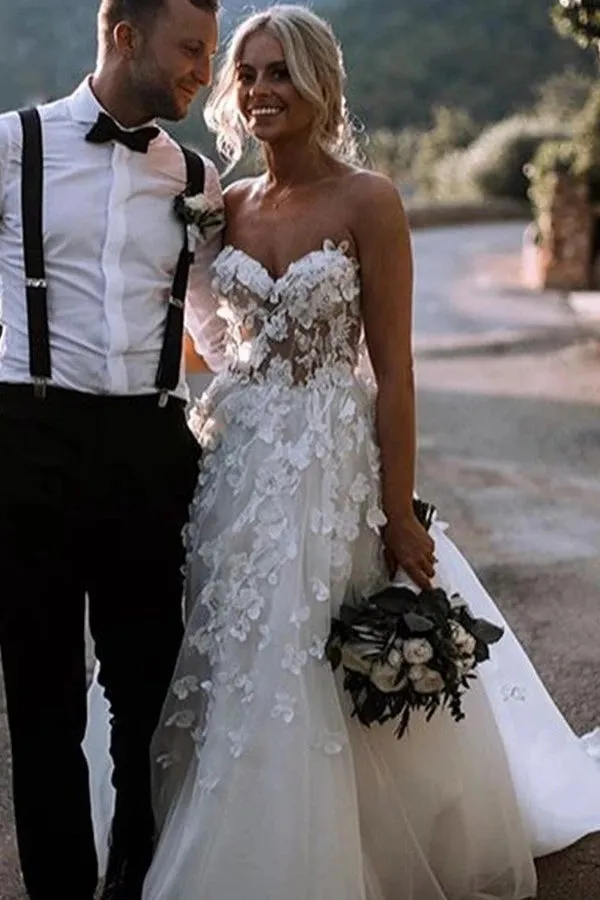 Sweetheart 3D Floral Wedding Dress Gown with Tulle Skirt