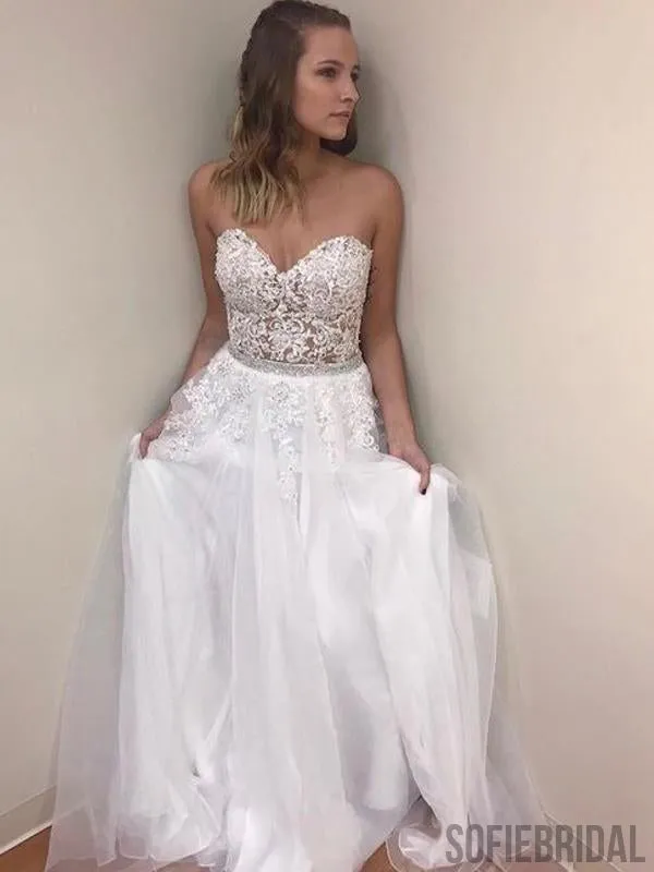 Sweetheart Long A-line Tulle Lace Prom Dresses, PD0907