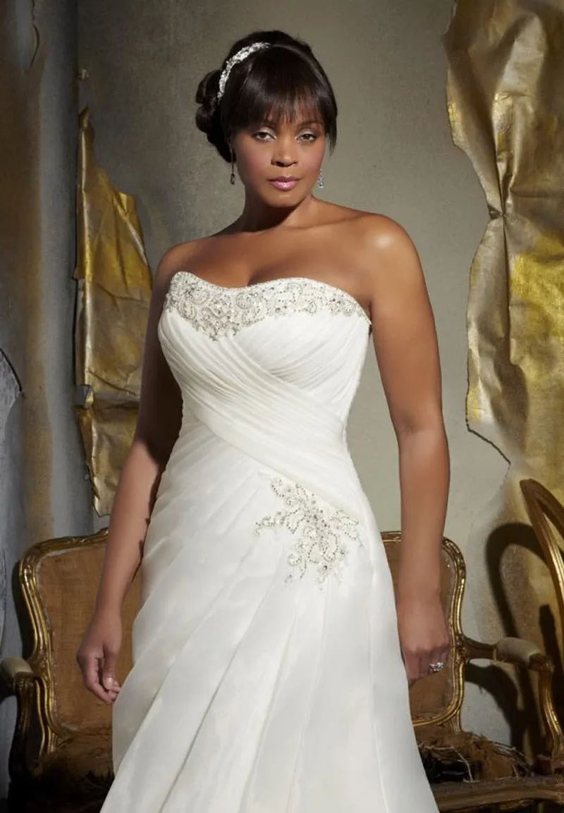 Sweetheart Mermaid Wedding Dress Organza With Crystal Chapel Train Fall and Winter Bride