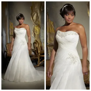 Sweetheart Mermaid Wedding Dress Organza With Crystal Chapel Train Fall and Winter Bride