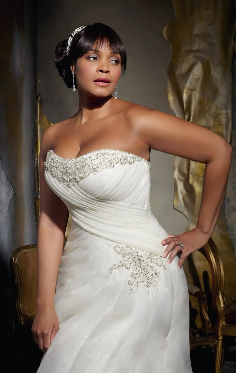 Sweetheart Mermaid Wedding Dress Organza With Crystal Chapel Train Fall and Winter Bride