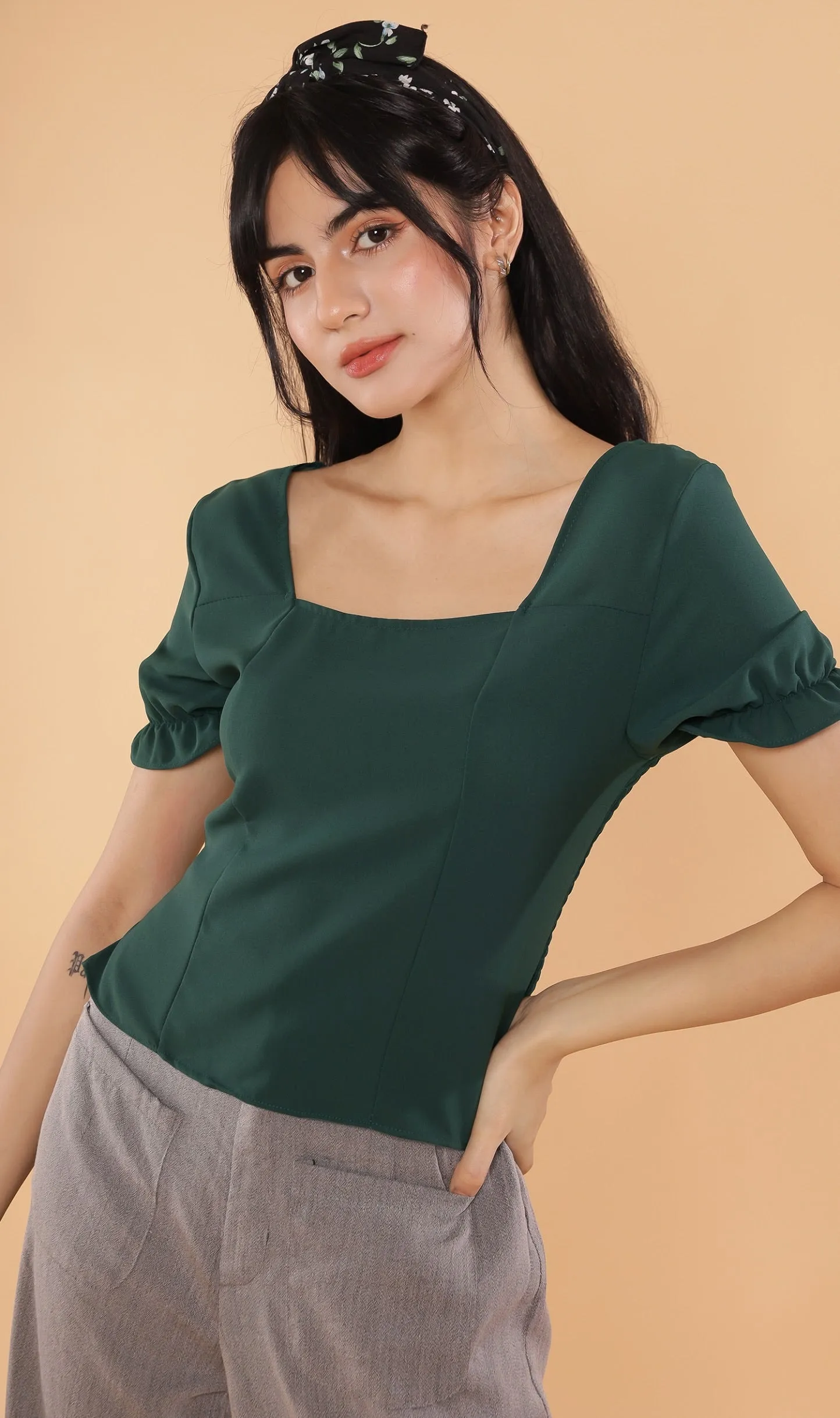 TANSY Square-Neck Top (Emerald)