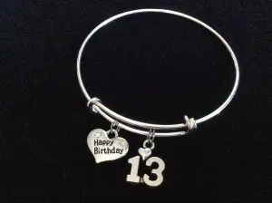 Teenager Happy Birthday 13th Expandable Charm Bracelet Adjustable Bangle Trendy Gift (Other Numbers Available)