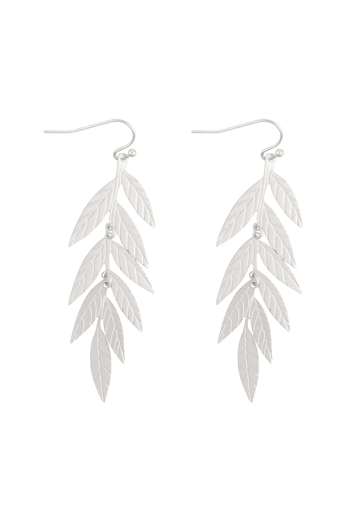 TEXTURED NARROW LEAF DROP FISH HOOK EARRINGS