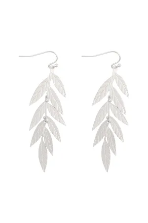 TEXTURED NARROW LEAF DROP FISH HOOK EARRINGS