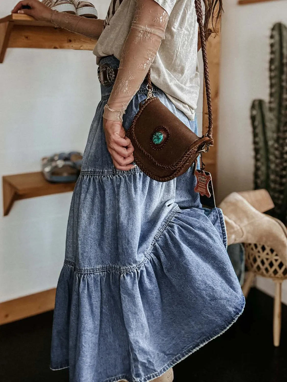 The Wild Rose Tiered Skirt – Western Button-Fly Denim Midi