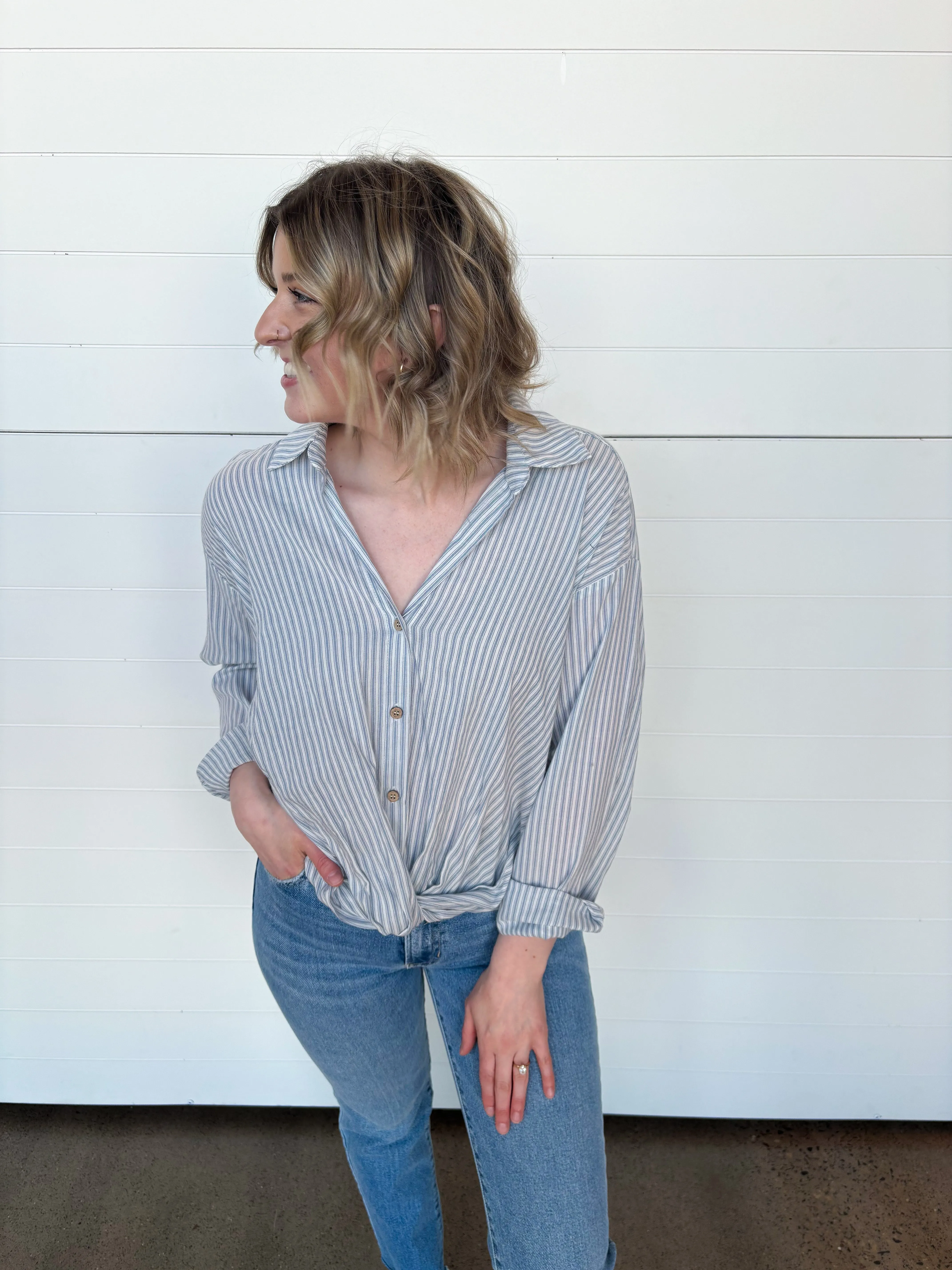 The Wren Twisted Front Striped Blouse