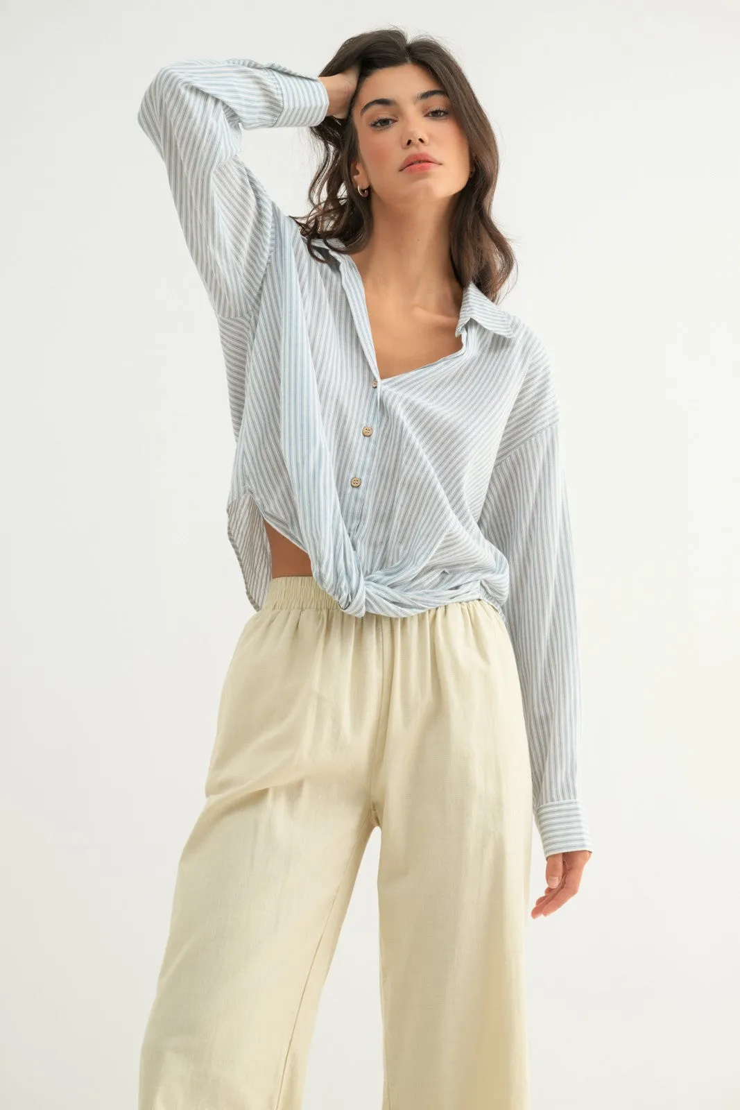 The Wren Twisted Front Striped Blouse