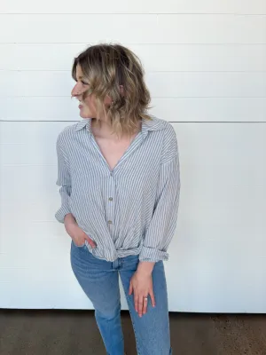 The Wren Twisted Front Striped Blouse
