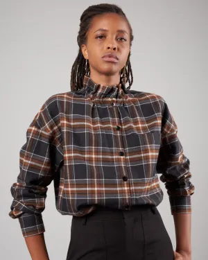 theodore ruffle shirt - brown multi