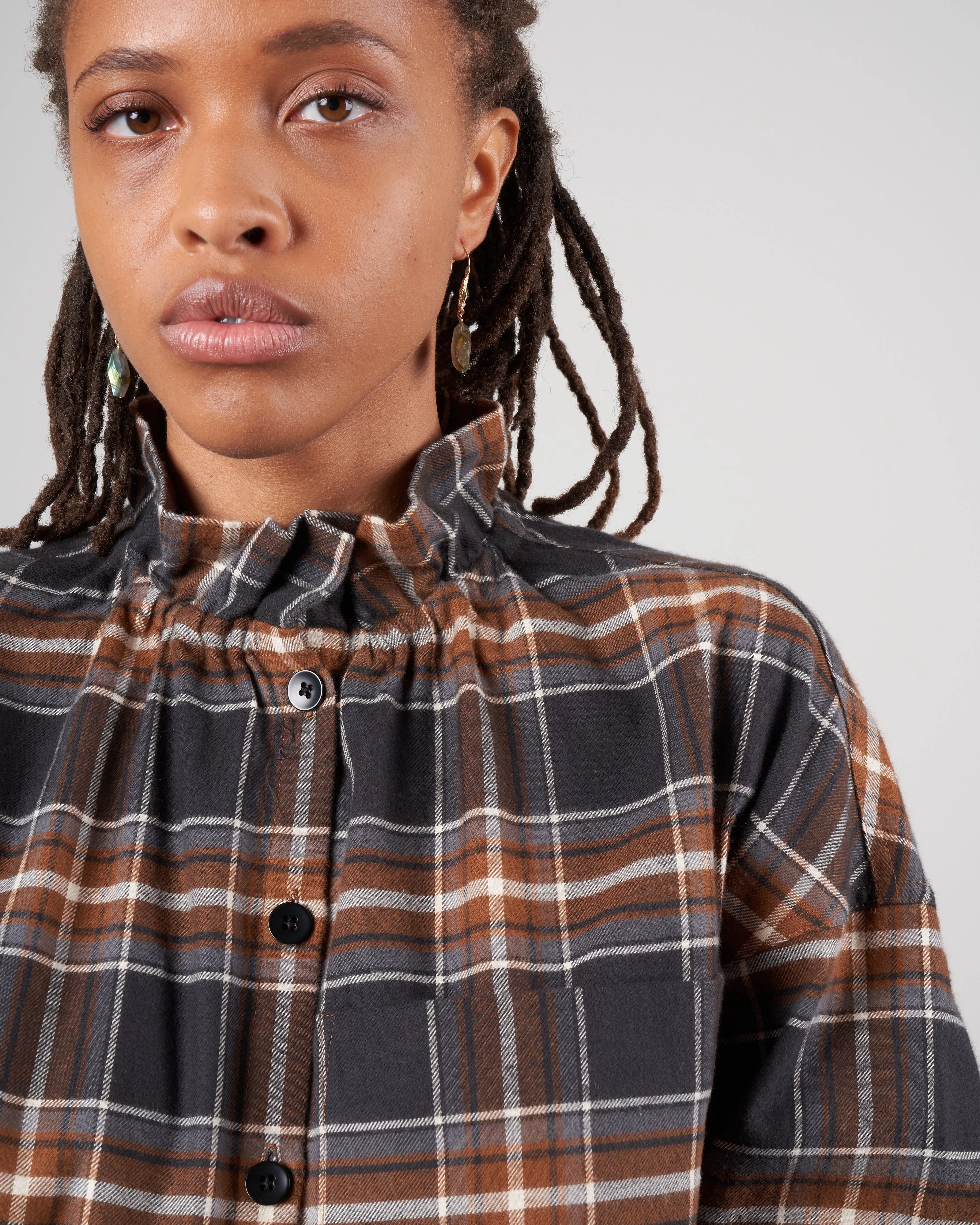 theodore ruffle shirt - brown multi