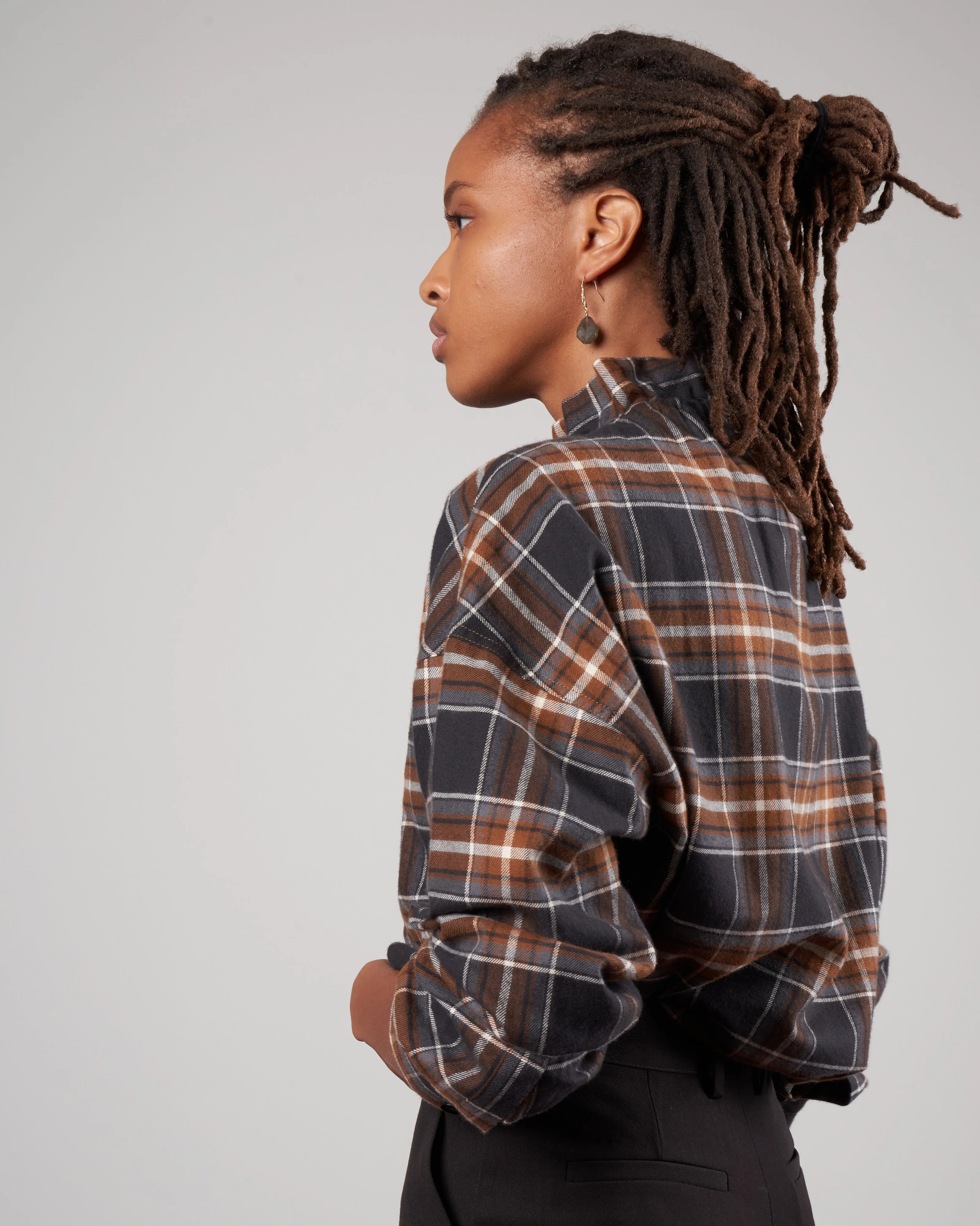 theodore ruffle shirt - brown multi