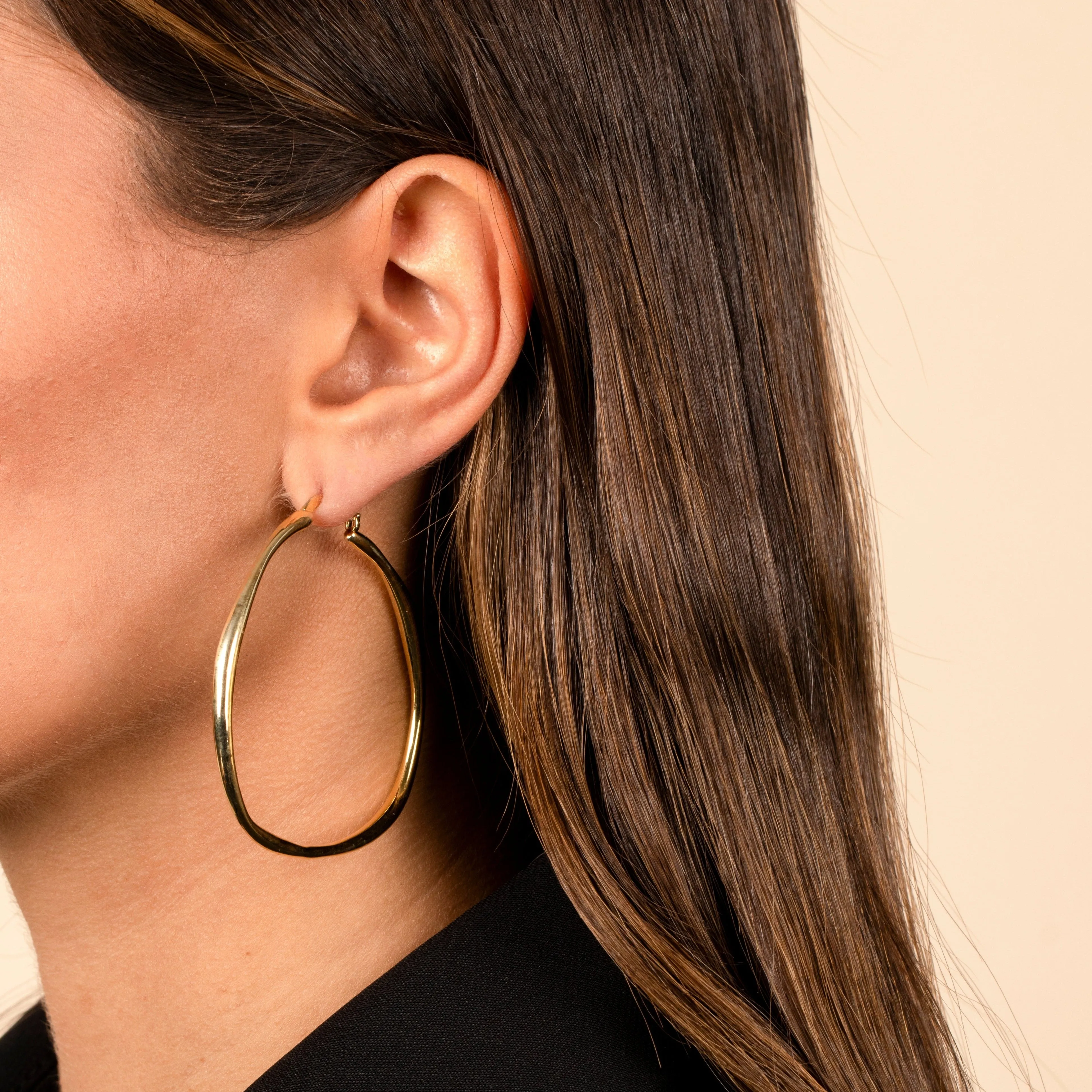 Thin Solid Wavy Open Hoop Earring