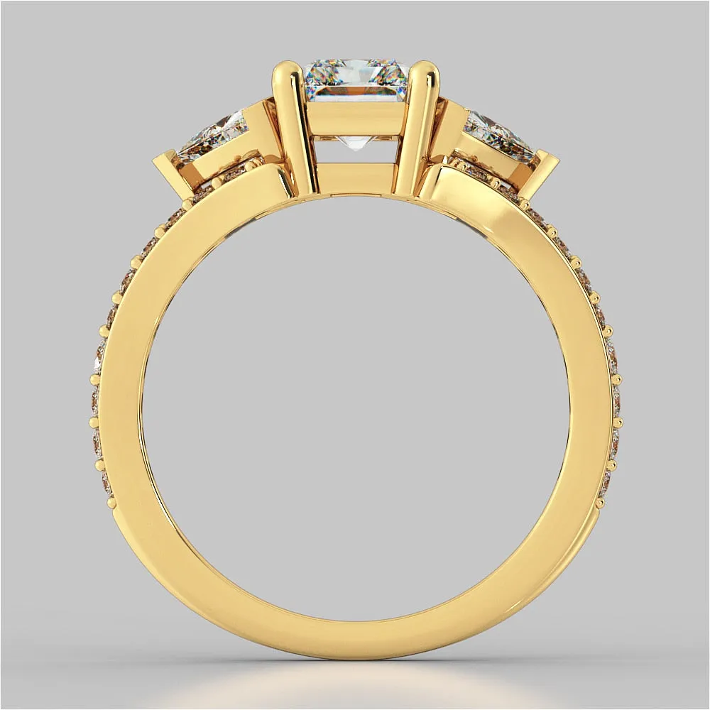Three-Stone Radiant Cut Trio Wedding Set with Split Shanks