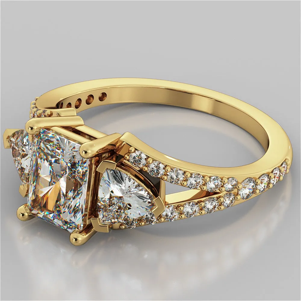 Three-Stone Radiant Cut Trio Wedding Set with Split Shanks