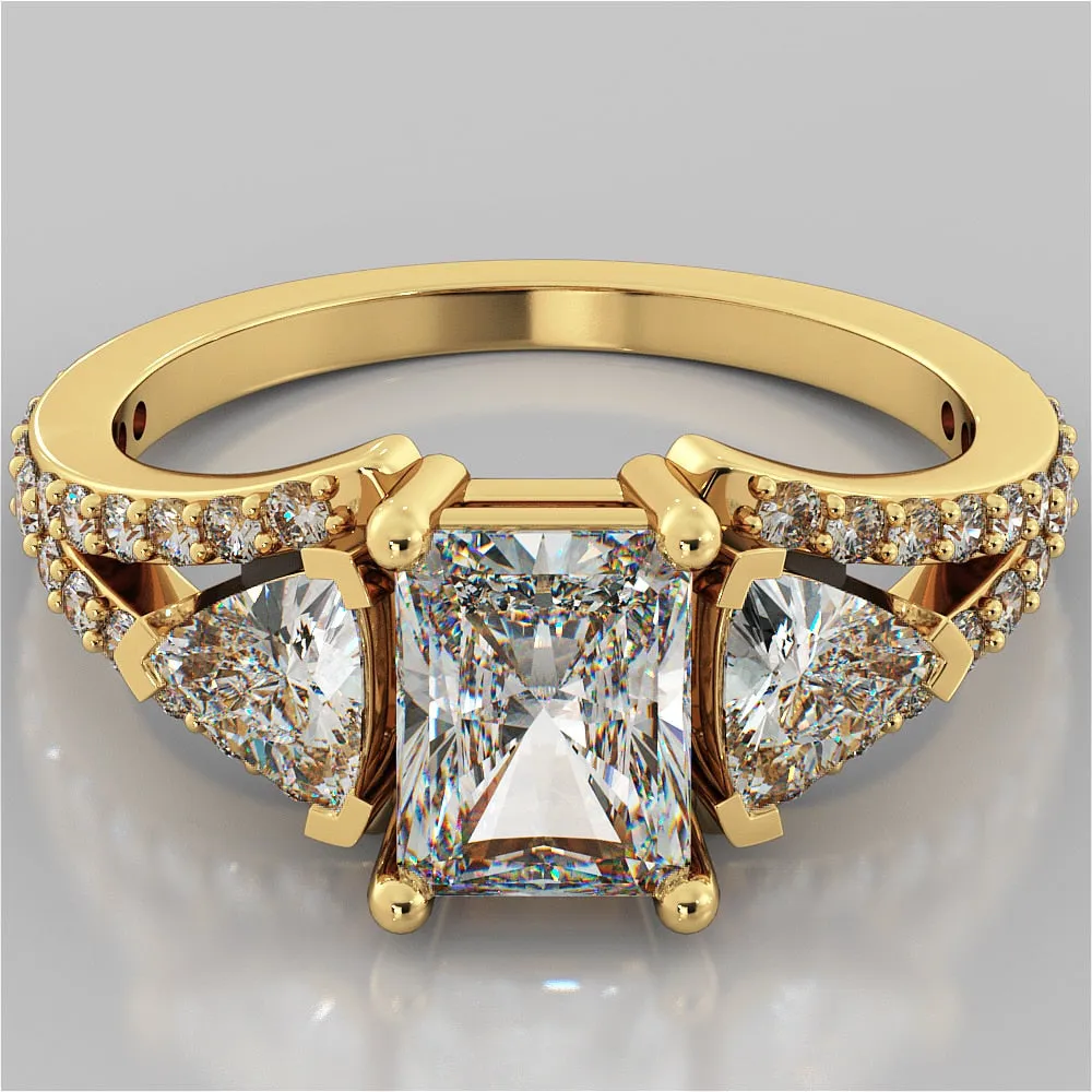 Three-Stone Radiant Cut Trio Wedding Set with Split Shanks