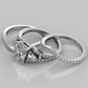 Three-Stone Radiant Cut Trio Wedding Set with Split Shanks