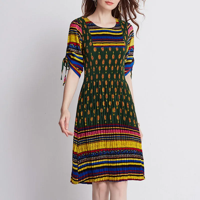 Tie Sleeves Rainbow Skirt Colorful Pleated Color Dress