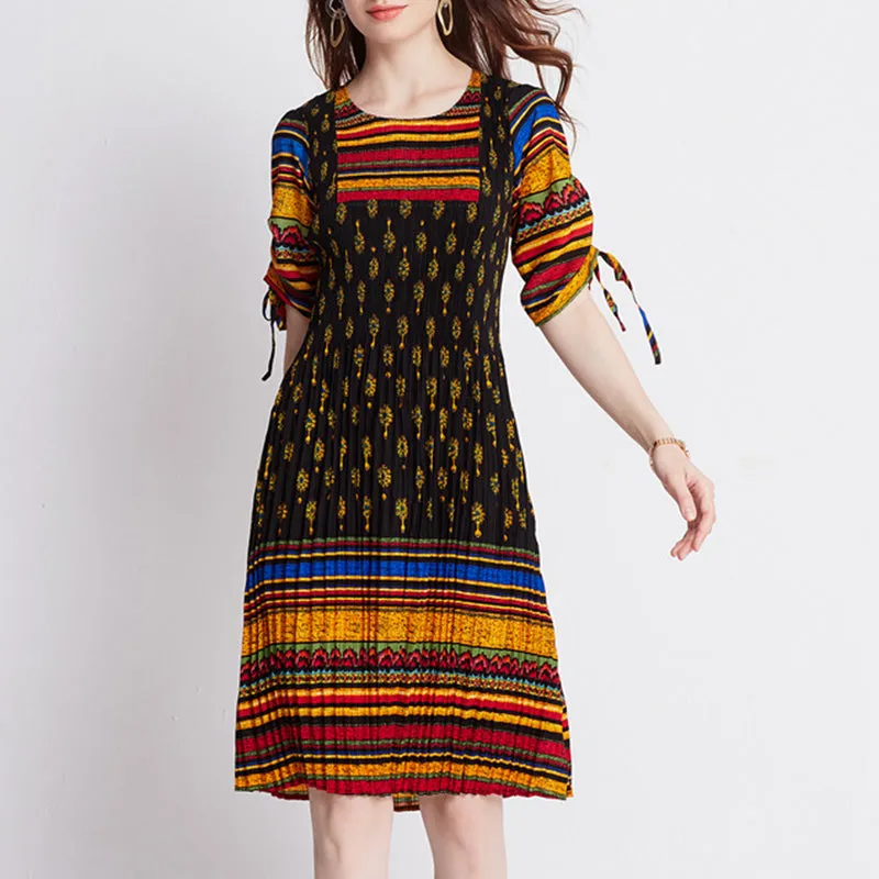 Tie Sleeves Rainbow Skirt Colorful Pleated Color Dress