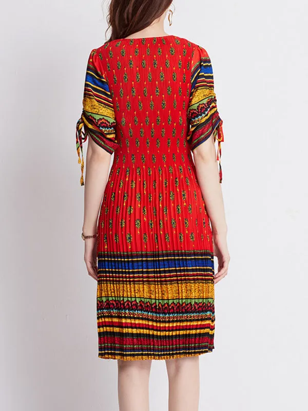 Tie Sleeves Rainbow Skirt Colorful Pleated Color Dress