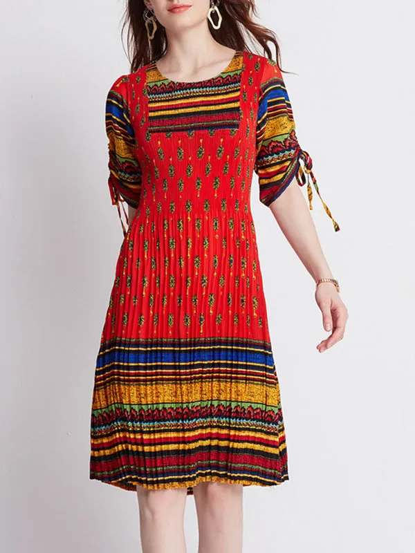 Tie Sleeves Rainbow Skirt Colorful Pleated Color Dress